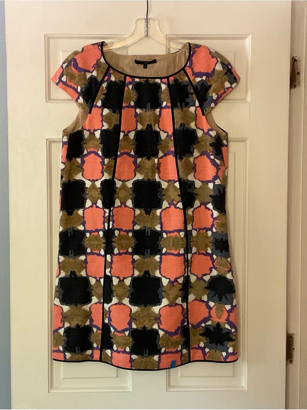 Tibi Abstract Geometric Print Shift Dress Cap Sleeve Cotton Lined‎ Mod Art Sz 10